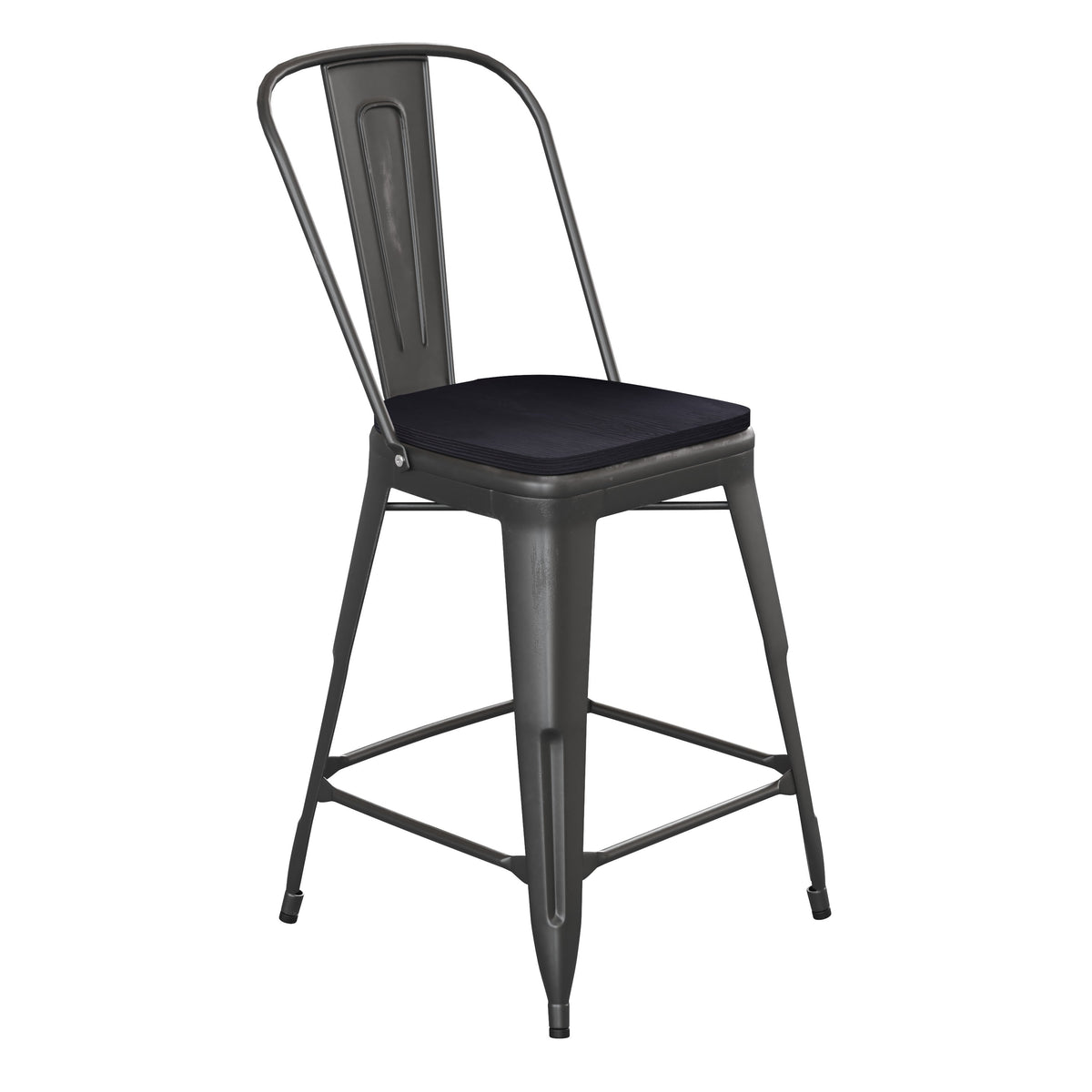 Black/Black |#| All-Weather Counter Height Stool with Poly Resin Seat - Black/Black