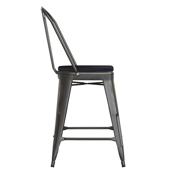 Copper/Black |#| All-Weather Counter Height Stool with Poly Resin Seat - Copper/Black