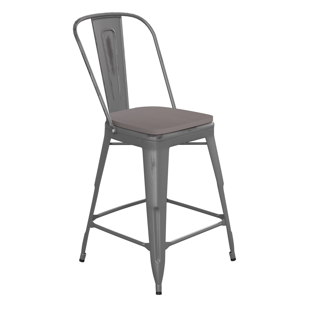 Silver Gray/Gray |#| All-Weather Counter Height Stool with Poly Resin Seat - Silver/Gray