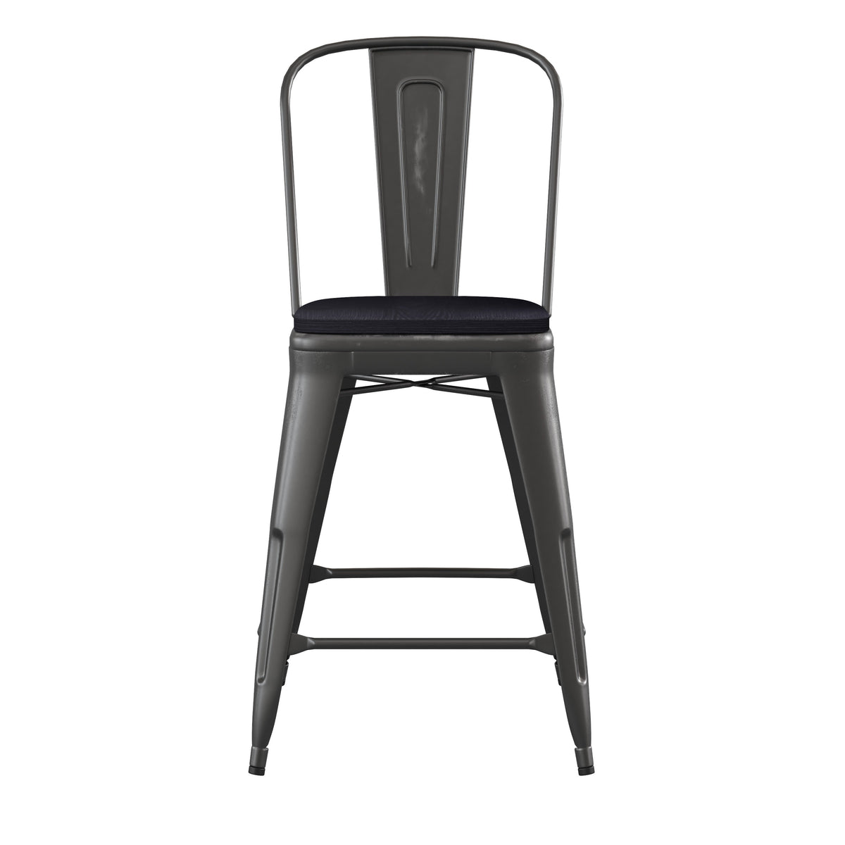 Black/Black |#| All-Weather Counter Height Stool with Poly Resin Seat - Black/Black