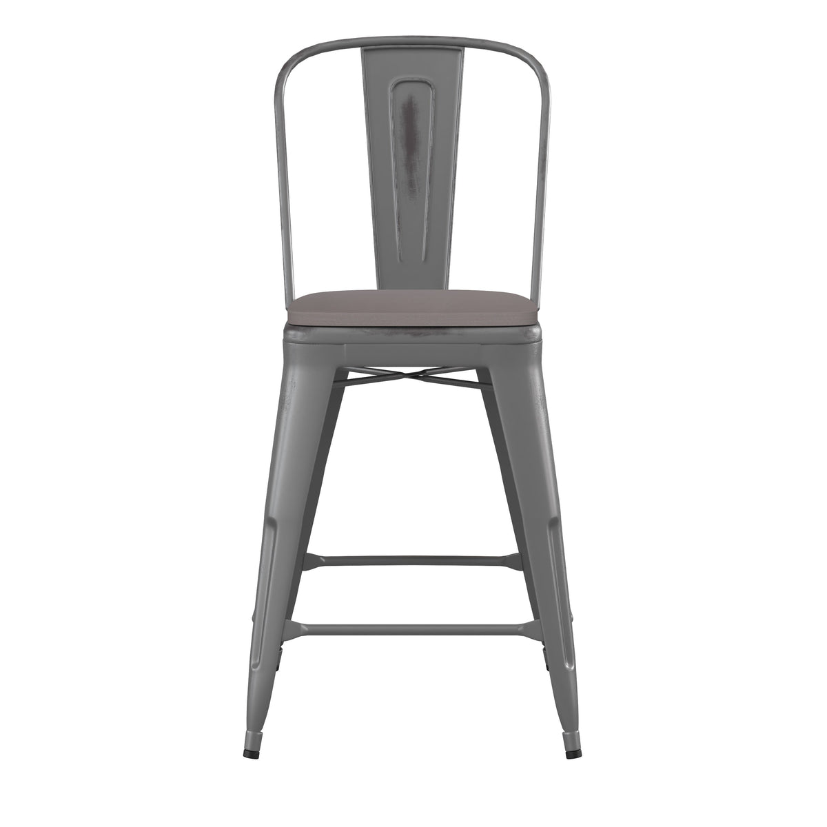 Silver Gray/Gray |#| All-Weather Counter Height Stool with Poly Resin Seat - Silver/Gray