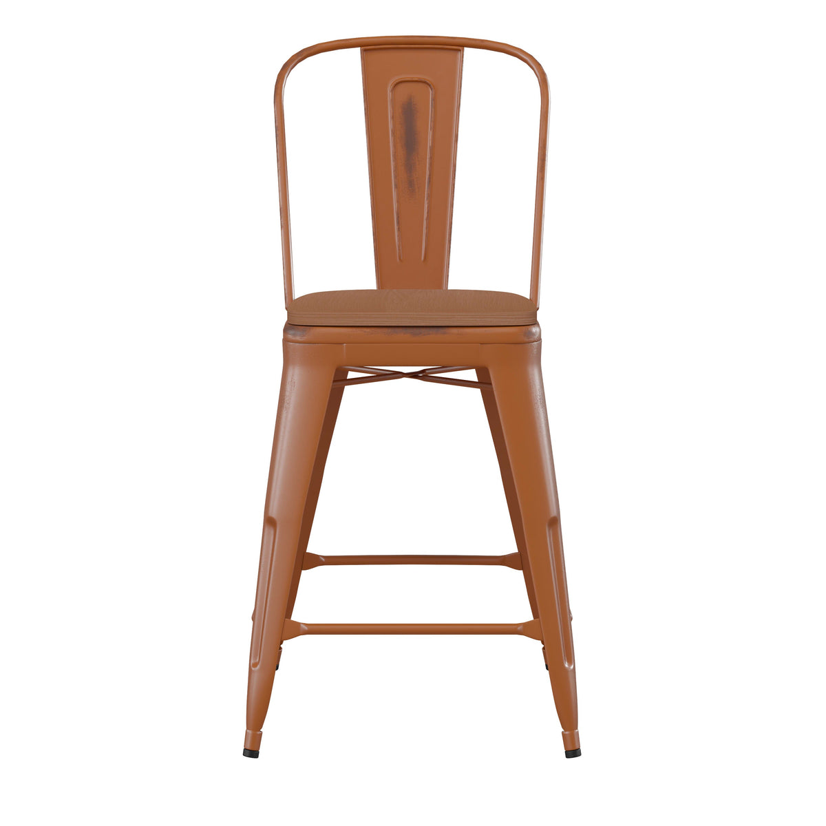 Orange/Teak |#| All-Weather Counter Height Stool with Poly Resin Seat - Orange/Teak