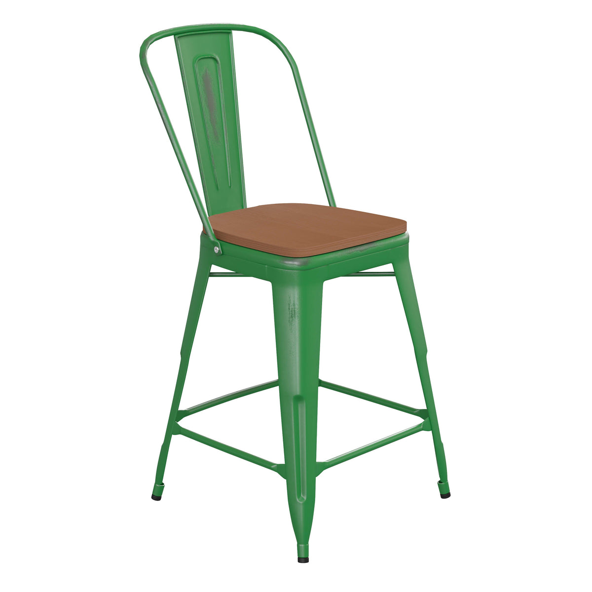 Green/Teak |#| All-Weather Counter Height Stool with Poly Resin Seat - Green/Teak