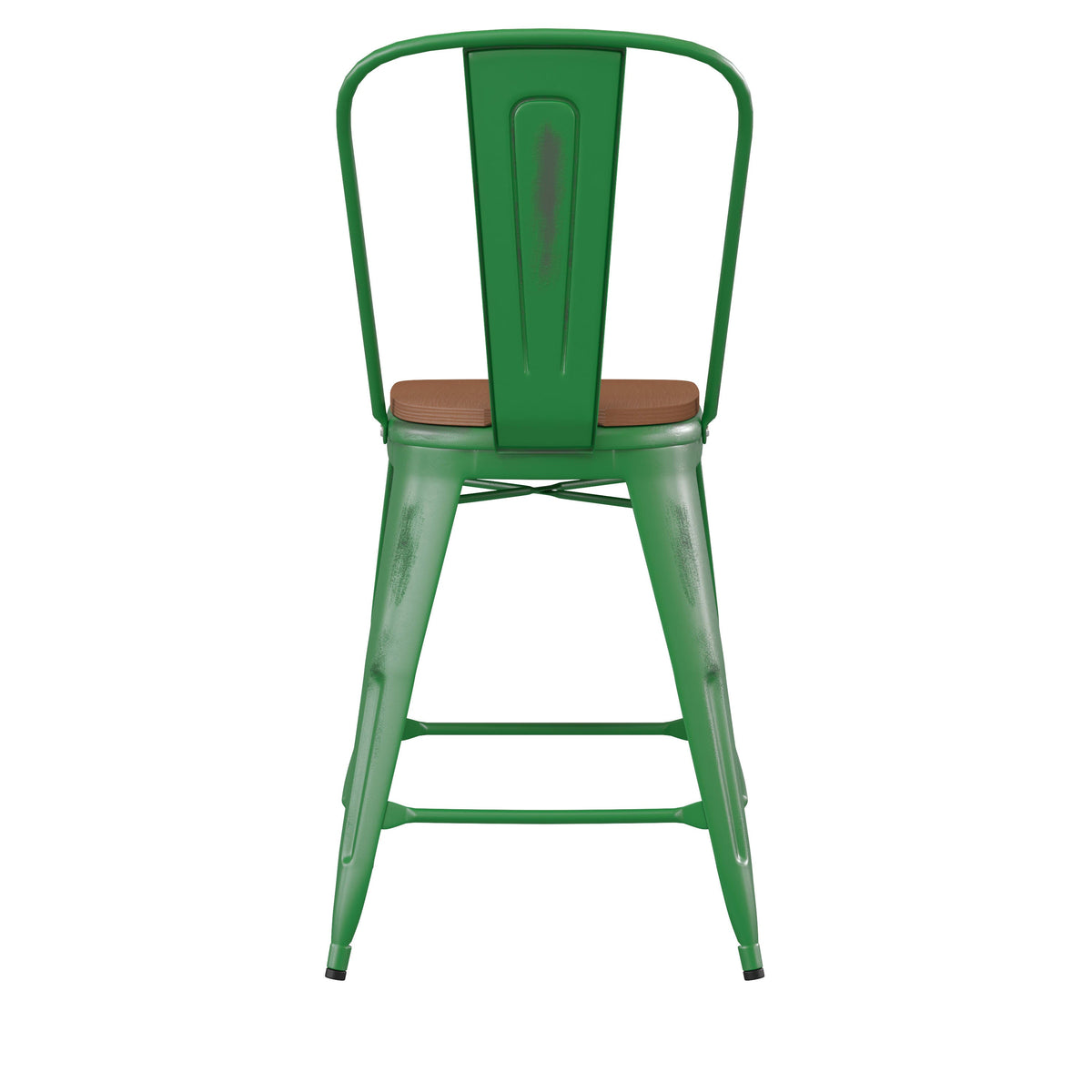 Green/Teak |#| All-Weather Counter Height Stool with Poly Resin Seat - Green/Teak