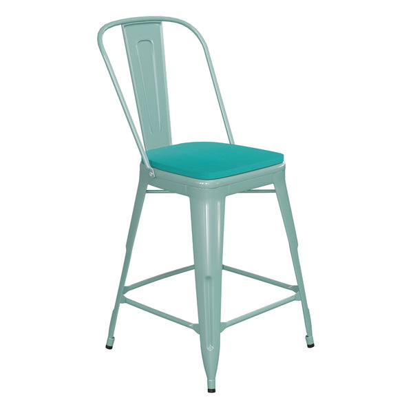 Mint Green/Mint Green |#| All-Weather Counter Height Stool with Poly Resin Seat - Mint Green