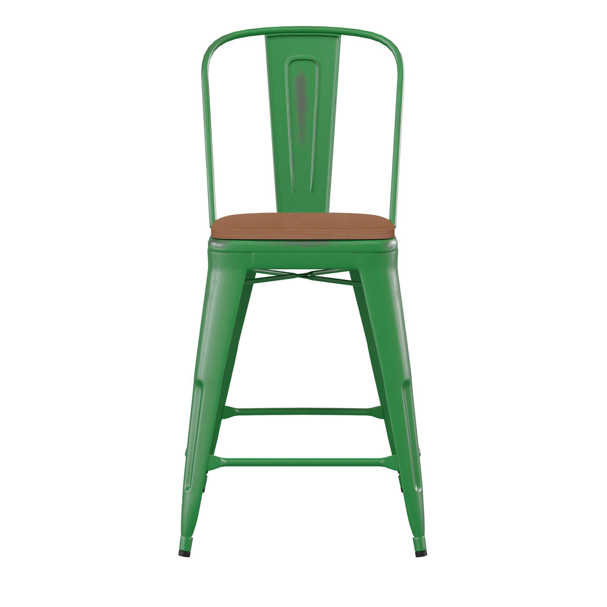 Green/Teak |#| All-Weather Counter Height Stool with Poly Resin Seat - Green/Teak