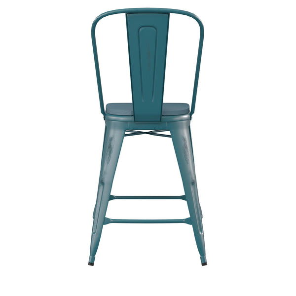 Kelly Blue-Teal/Teal-Blue |#| All-Weather Counter Height Stool with Poly Resin Seat - Kelly-Blue Teal/Teal