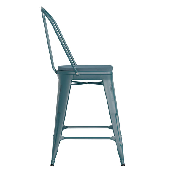 Kelly Blue-Teal/Teal-Blue |#| All-Weather Counter Height Stool with Poly Resin Seat - Kelly-Blue Teal/Teal