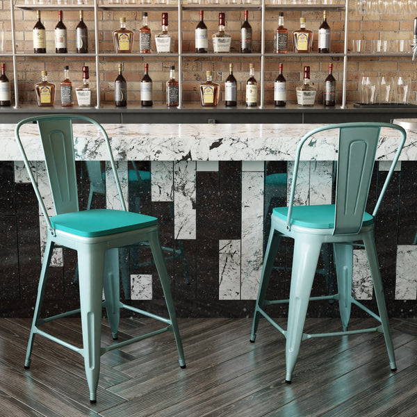 Mint Green/Mint Green |#| All-Weather Counter Height Stool with Poly Resin Seat - Mint Green