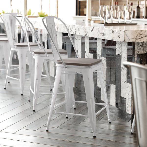 White/Gray |#| All-Weather Counter Height Stool with Poly Resin Seat - White/Gray