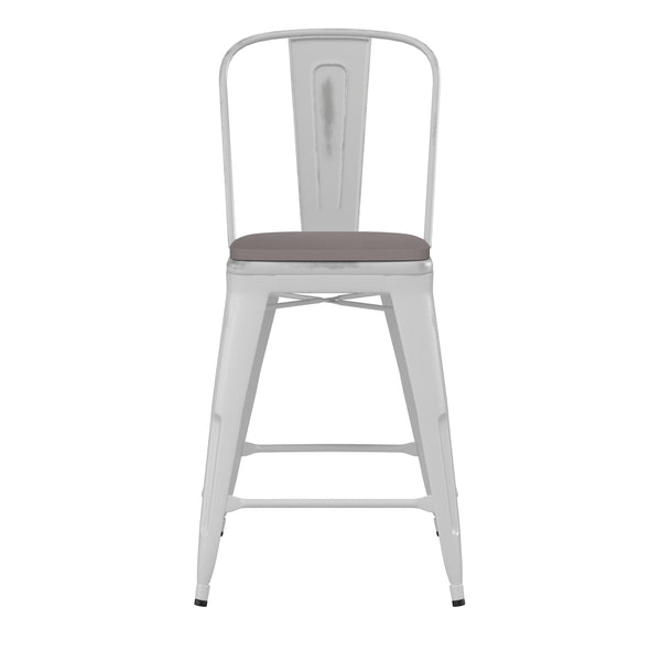 White/Gray |#| All-Weather Counter Height Stool with Poly Resin Seat - White/Gray