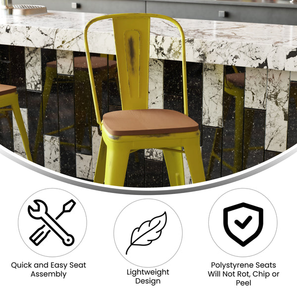 Yellow/Teak |#| All-Weather Counter Height Stool with Poly Resin Seat - Yellow/Teak