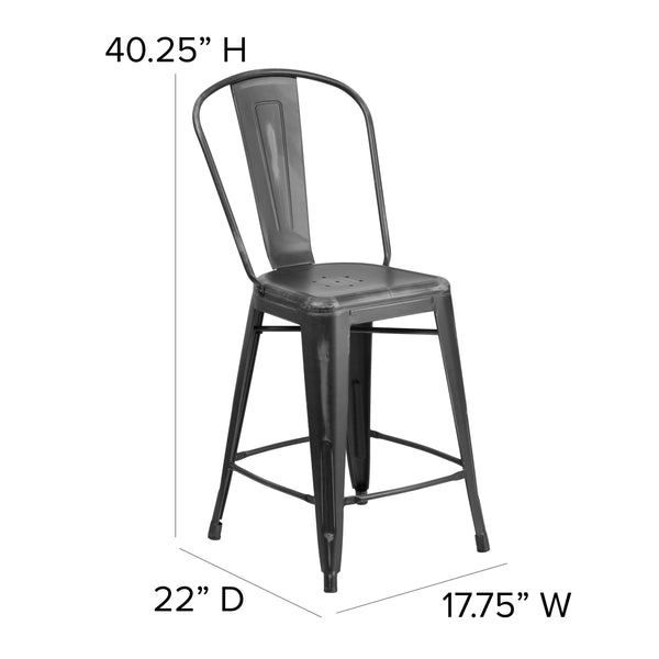 Black/Black |#| All-Weather Counter Height Stool with Poly Resin Seat - Black/Black