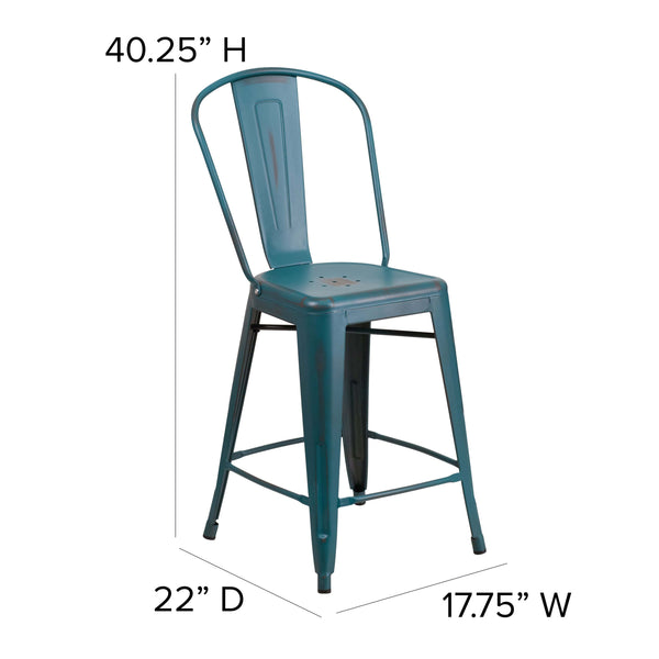 Kelly Blue-Teal/Black |#| All-Weather Counter Height Stool with Poly Resin Seat - Kelly-Blue Teal/Black