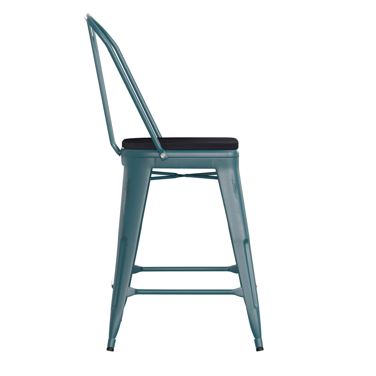 Kelly Blue-Teal/Black |#| All-Weather Counter Height Stool with Poly Resin Seat - Kelly-Blue Teal/Black