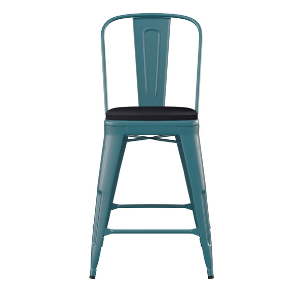 Kelly Blue-Teal/Black |#| All-Weather Counter Height Stool with Poly Resin Seat - Kelly-Blue Teal/Black