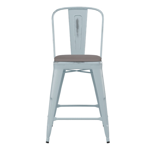 Green-Blue/Gray |#| All-Weather Counter Height Stool with Poly Resin Seat - Green-Blue/Gray