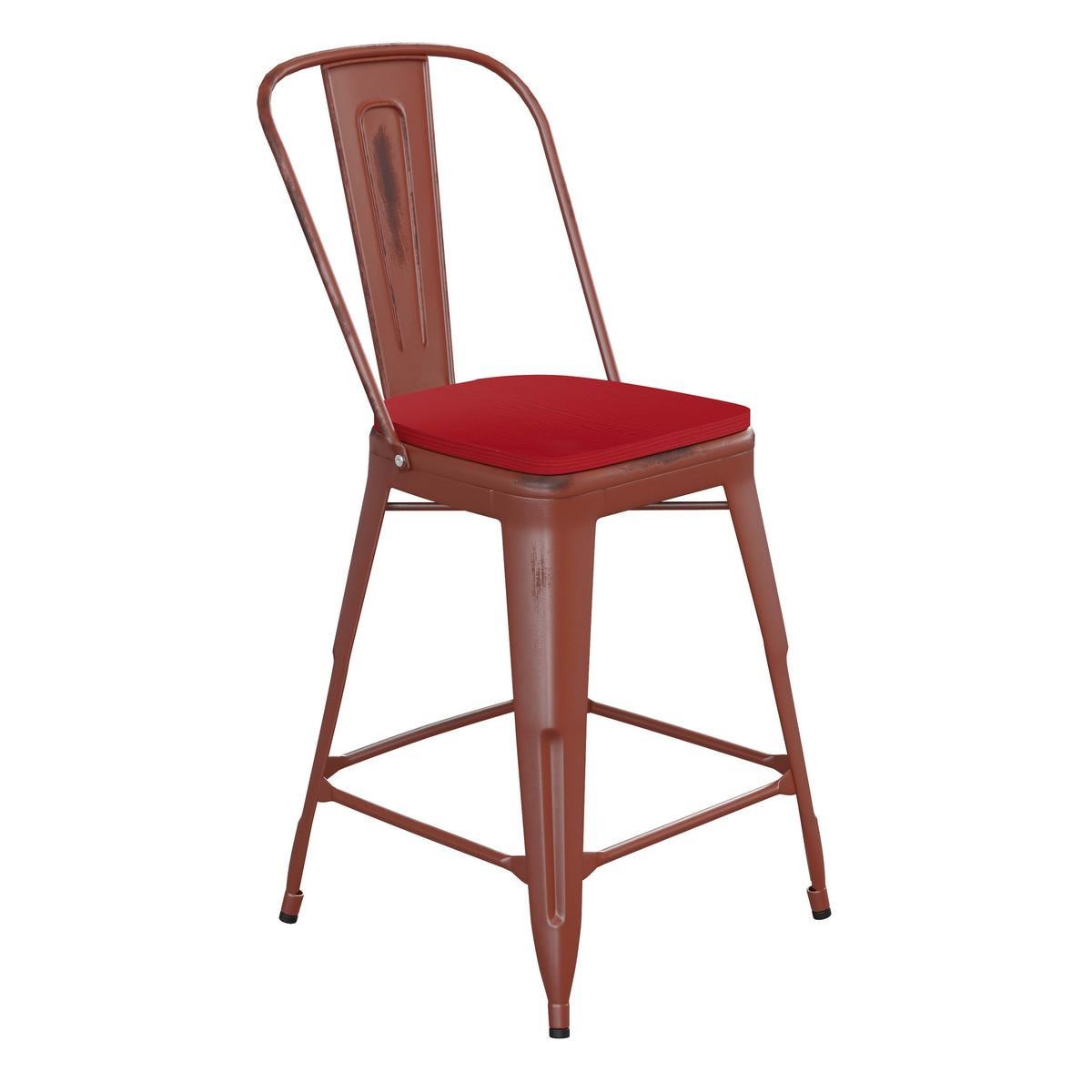 Kelly Red/Red |#| All-Weather Counter Height Stool with Poly Resin Seat - Kelly Red/Red