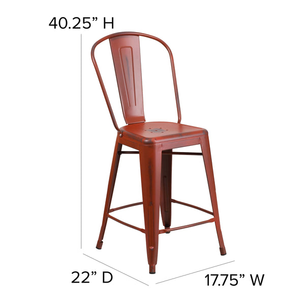 Kelly Red/Red |#| All-Weather Counter Height Stool with Poly Resin Seat - Kelly Red/Red