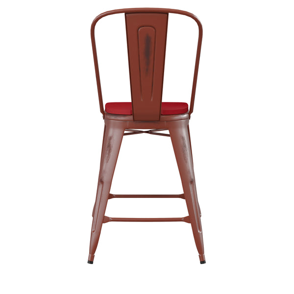 Kelly Red/Red |#| All-Weather Counter Height Stool with Poly Resin Seat - Kelly Red/Red