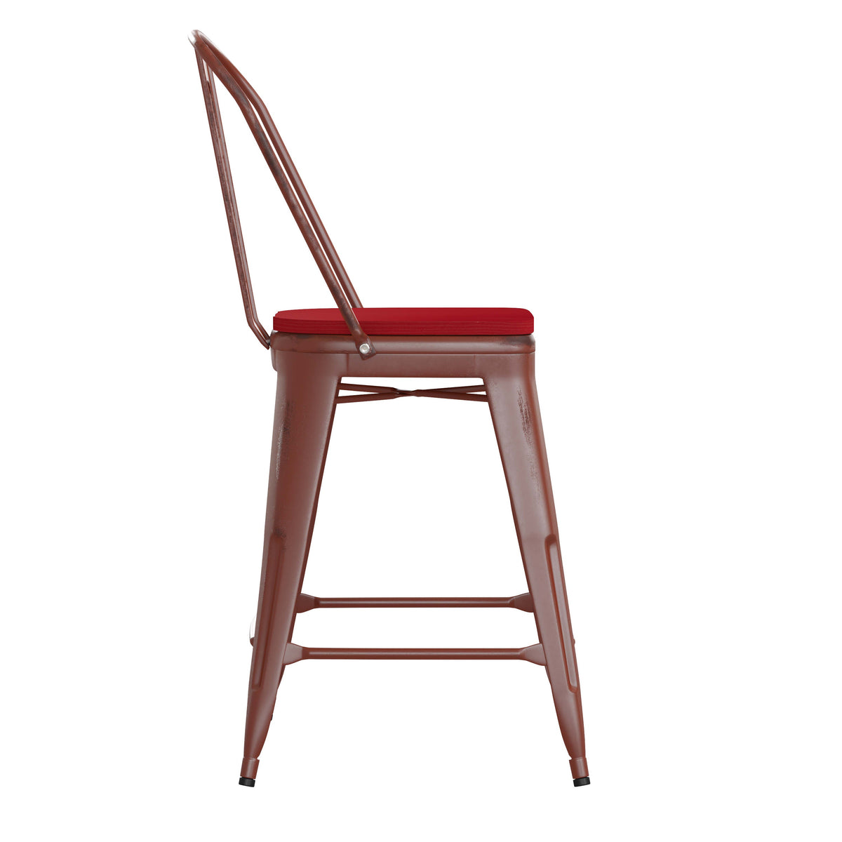 Kelly Red/Red |#| All-Weather Counter Height Stool with Poly Resin Seat - Kelly Red/Red