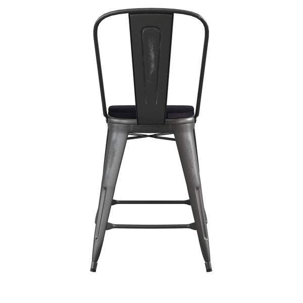 Black/Black |#| All-Weather Counter Height Stool with Poly Resin Seat - Black/Black