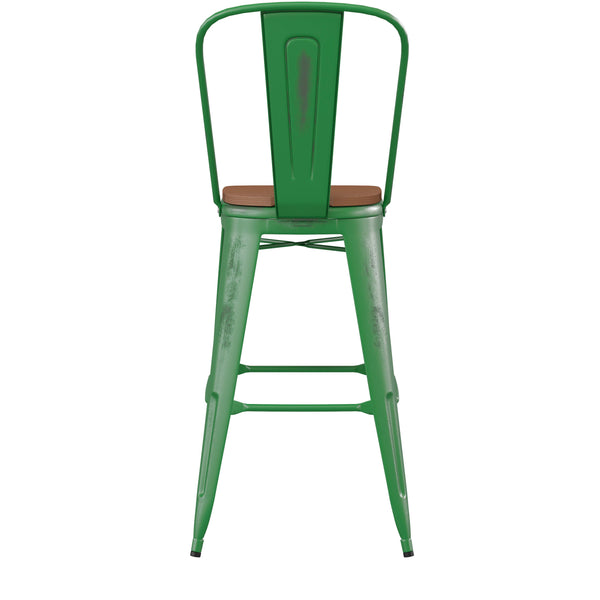 Green/Teak |#| All-Weather Bar Height Stool with Poly Resin Seat - Green/Teak