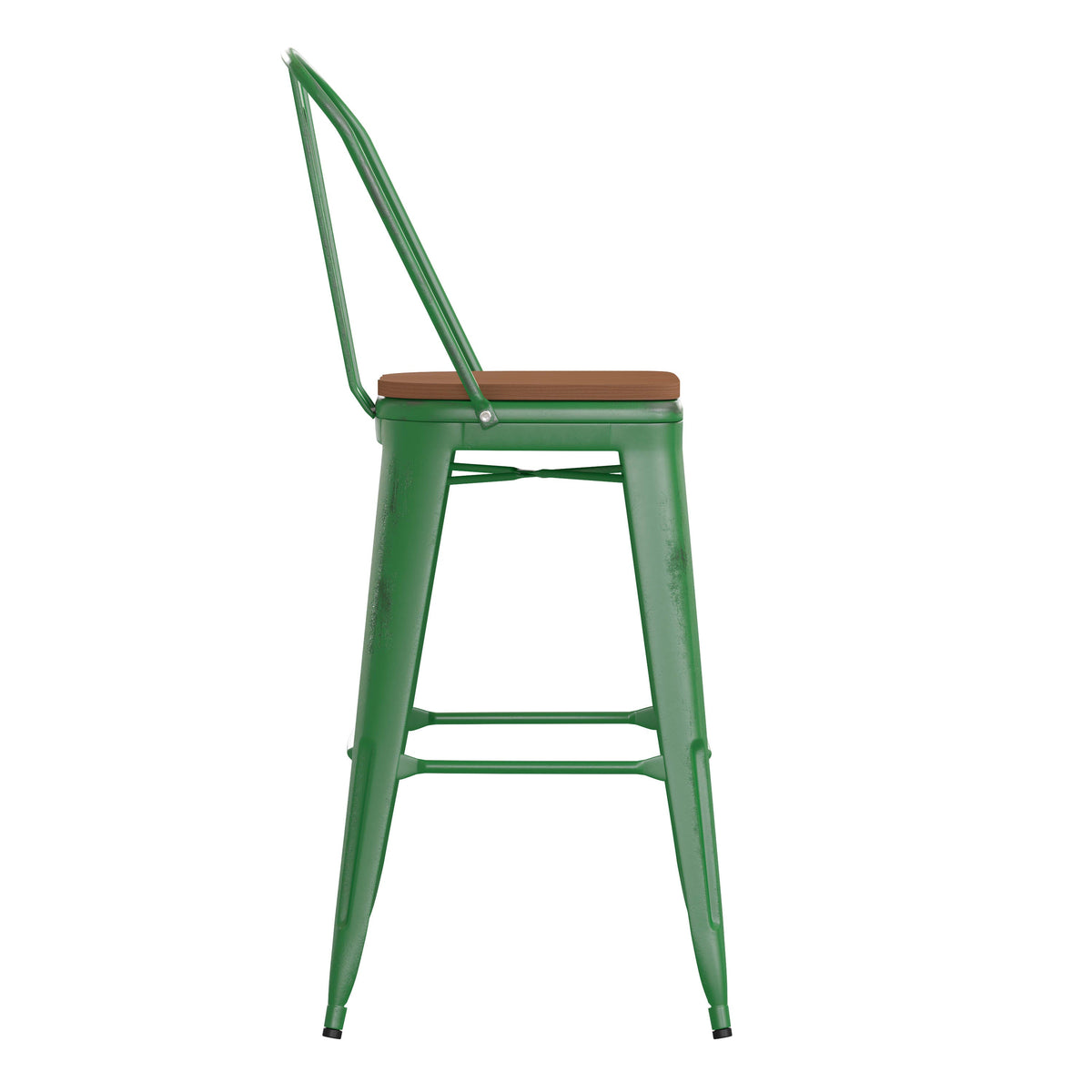 Green/Teak |#| All-Weather Bar Height Stool with Poly Resin Seat - Green/Teak
