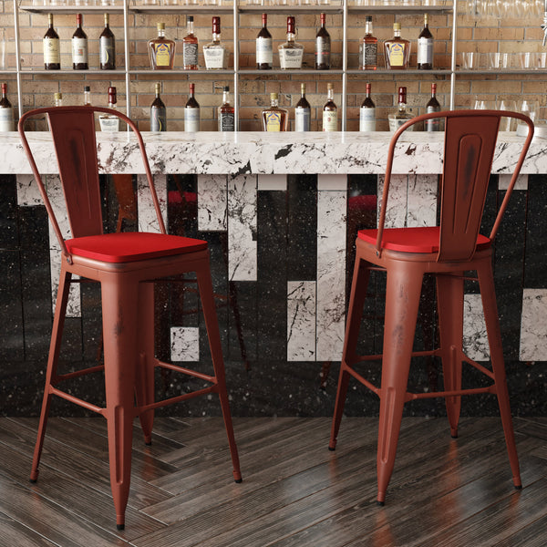 Kelly Red/Red |#| All-Weather Bar Height Stool with Poly Resin Seat - Kelly Red/Red