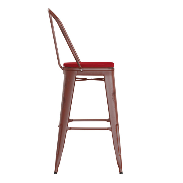 Kelly Red/Red |#| All-Weather Bar Height Stool with Poly Resin Seat - Kelly Red/Red