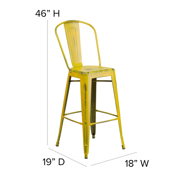 Yellow/Teak |#| All-Weather Bar Height Stool with Poly Resin Seat - Yellow/Teak