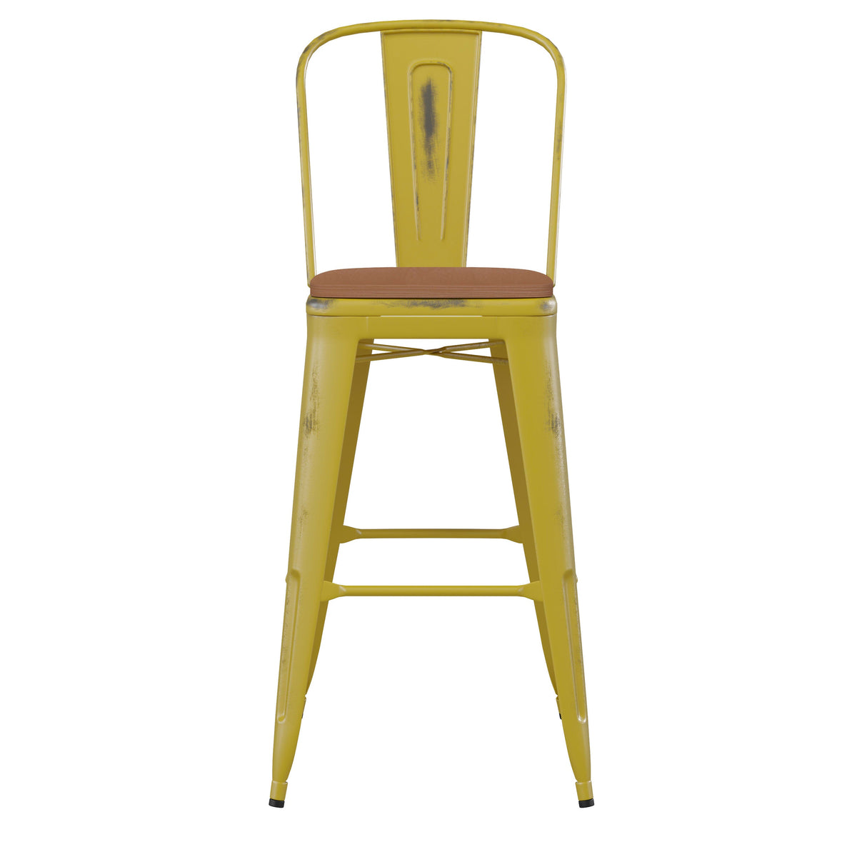 Yellow/Teak |#| All-Weather Bar Height Stool with Poly Resin Seat - Yellow/Teak