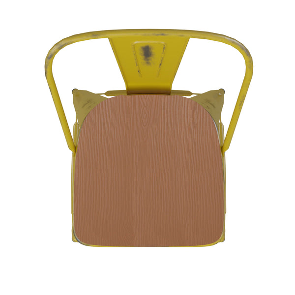 Yellow/Teak |#| All-Weather Bar Height Stool with Poly Resin Seat - Yellow/Teak