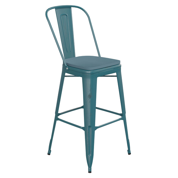 Kelly Blue-Teal/Teal-Blue |#| All-Weather Bar Height Stool with Poly Resin Seat - Kelly-Blue Teal/Teal