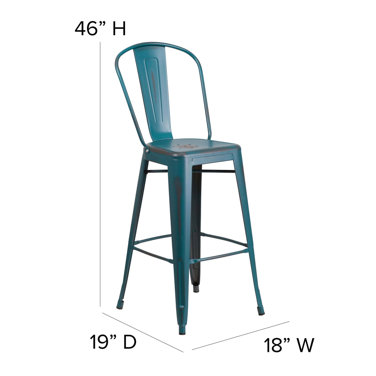 Kelly Blue-Teal/Teal-Blue |#| All-Weather Bar Height Stool with Poly Resin Seat - Kelly-Blue Teal/Teal