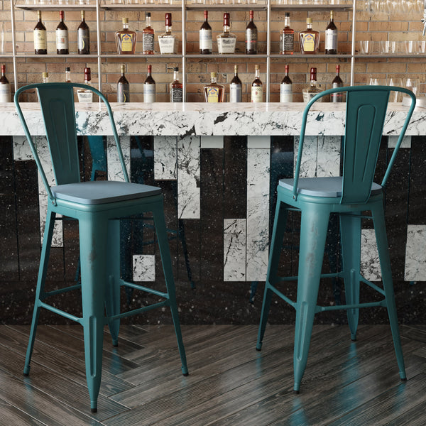 Kelly Blue-Teal/Teal-Blue |#| All-Weather Bar Height Stool with Poly Resin Seat - Kelly-Blue Teal/Teal