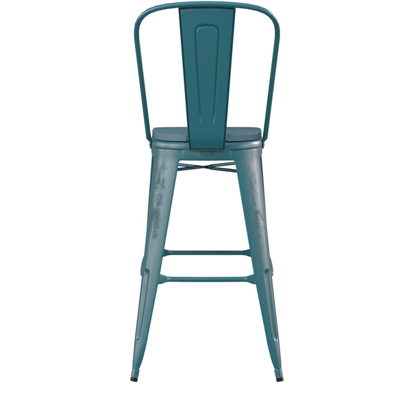 Kelly Blue-Teal/Teal-Blue |#| All-Weather Bar Height Stool with Poly Resin Seat - Kelly-Blue Teal/Teal