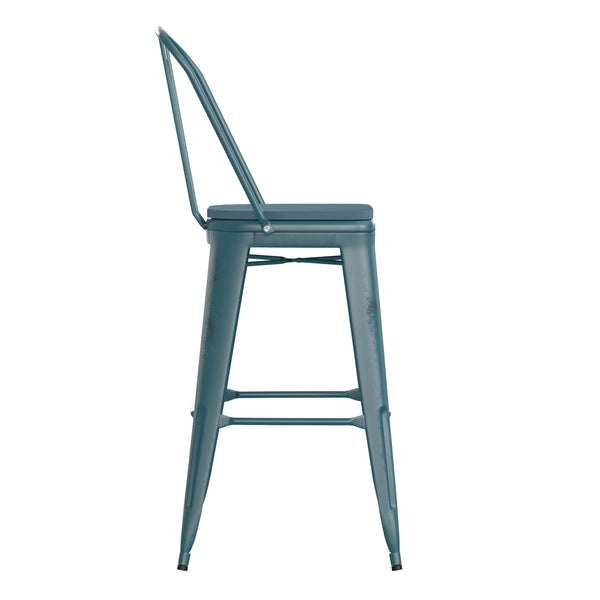 Kelly Blue-Teal/Teal-Blue |#| All-Weather Bar Height Stool with Poly Resin Seat - Kelly-Blue Teal/Teal