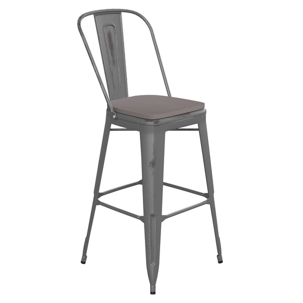 Silver Gray/Gray |#| All-Weather Bar Height Stool with Poly Resin Seat - Silver/Gray