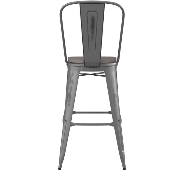 Silver Gray/Gray |#| All-Weather Bar Height Stool with Poly Resin Seat - Silver/Gray