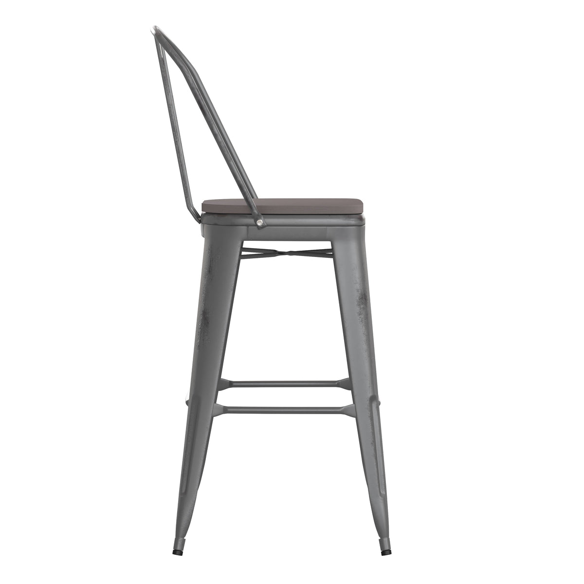 Silver Gray/Gray |#| All-Weather Bar Height Stool with Poly Resin Seat - Silver/Gray