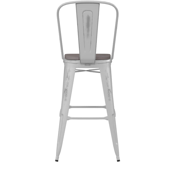 White/Gray |#| All-Weather Bar Height Stool with Poly Resin Seat - White/Gray