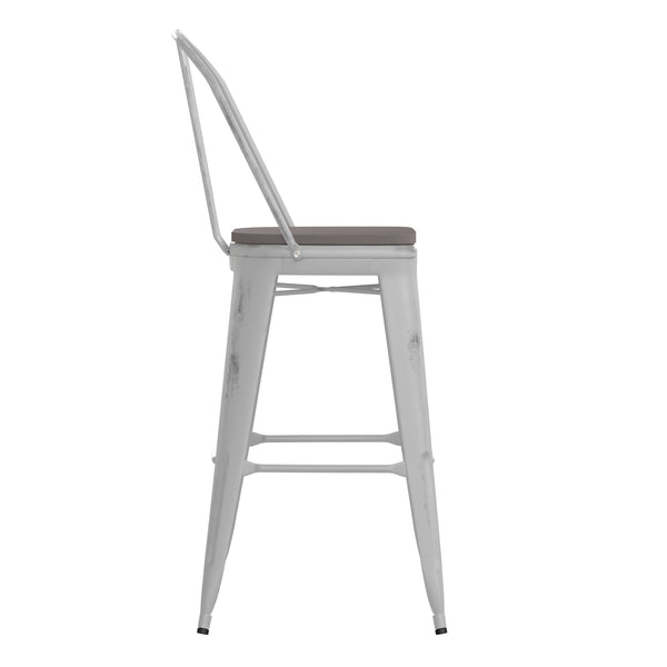 White/Gray |#| All-Weather Bar Height Stool with Poly Resin Seat - White/Gray