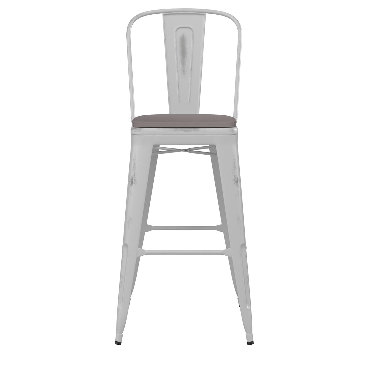 White/Gray |#| All-Weather Bar Height Stool with Poly Resin Seat - White/Gray