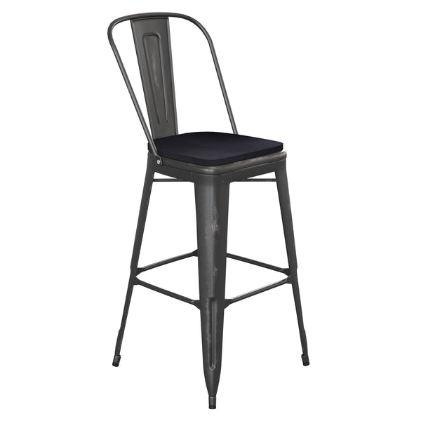 Black/Black |#| All-Weather Bar Height Stool with Poly Resin Seat - Black/Black