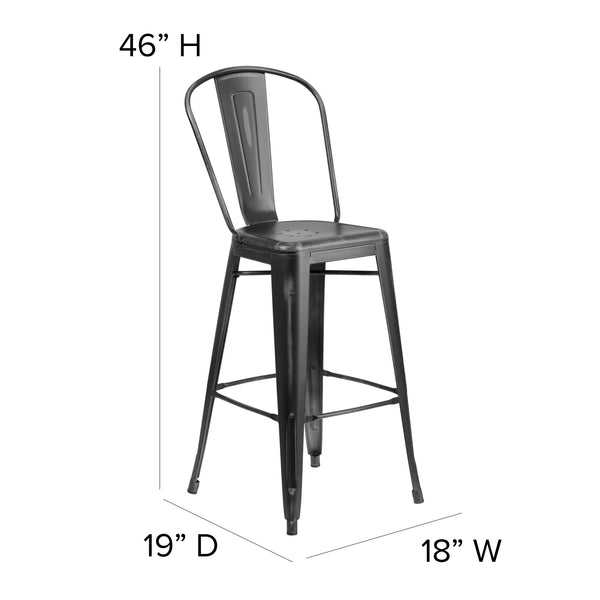 Black/Black |#| All-Weather Bar Height Stool with Poly Resin Seat - Black/Black