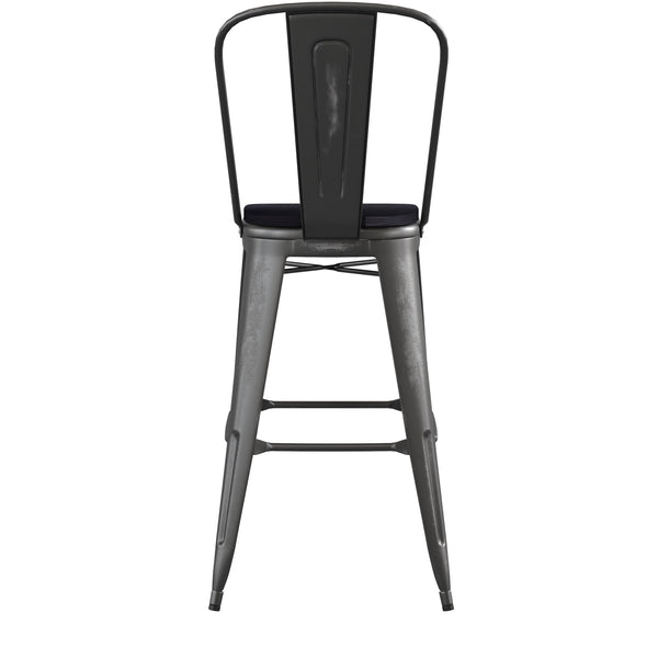 Black/Black |#| All-Weather Bar Height Stool with Poly Resin Seat - Black/Black