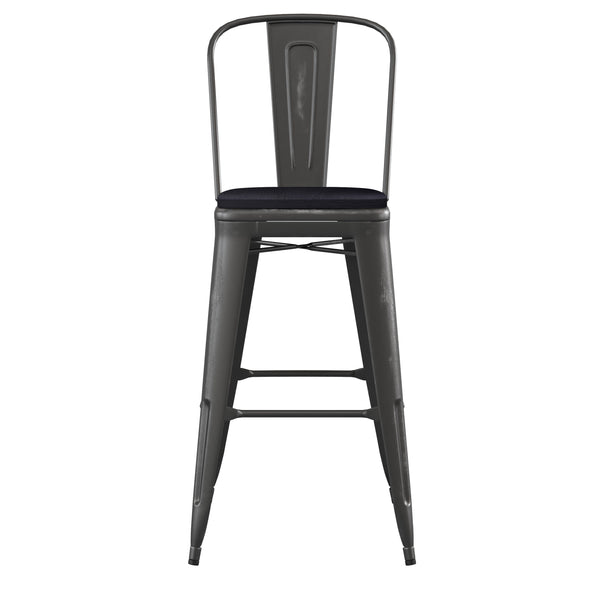 Black/Black |#| All-Weather Bar Height Stool with Poly Resin Seat - Black/Black