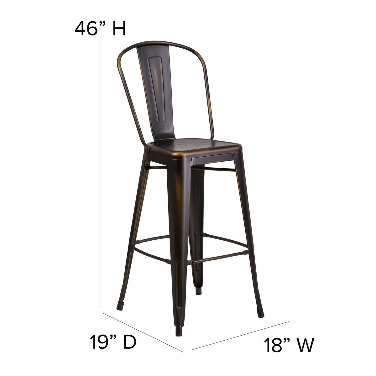 Copper/Black |#| All-Weather Bar Height Stool with Poly Resin Seat - Copper/Black