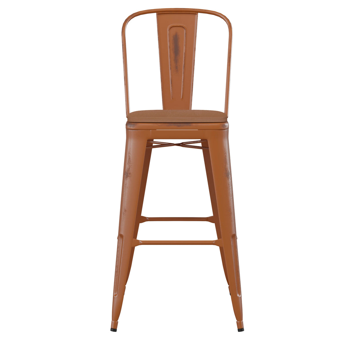 Orange/Teak |#| All-Weather Bar Height Stool with Poly Resin Seat - Orange/Teak